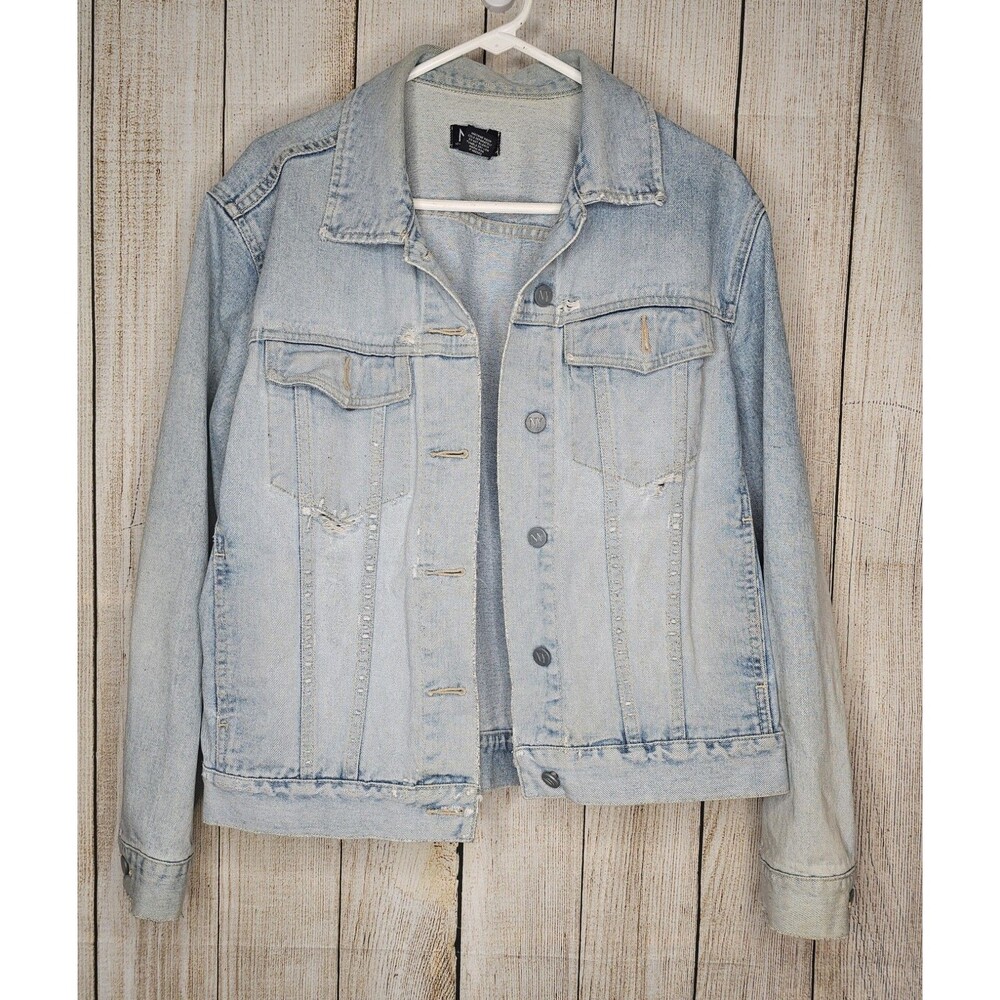NY & Co Jeans Womens Large Denim Jacket Light Wash Distressed Y2K Style Jean